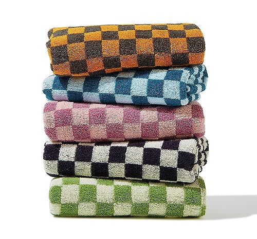 Hand Towels 5 Pack - Cotton Face Towels Soft, Absorbent, and Decorative Checkered Design for Bathroom, Kitchen, Gym, and Spa - 13 x 29 Inches for Any Occasion