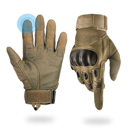 Tactical Gloves for Men, Shooting & Motorcycle Gloves with Hard Shell Knuckle Protection & Leather Palm for Airsoft Motorcycle Cycling Paintball Sports Climbing Training Hunting