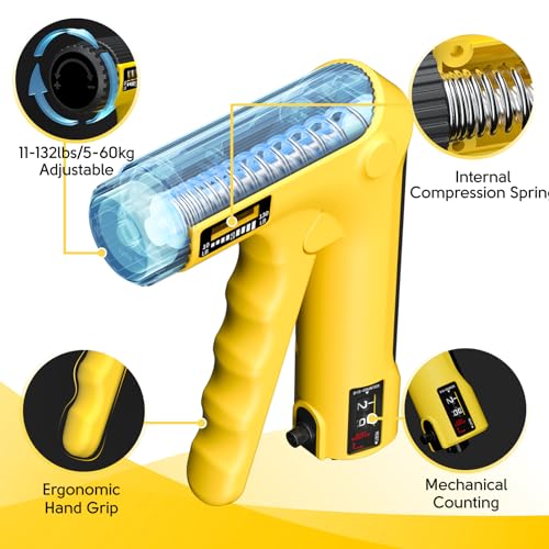 Hand Grip Strength Trainer Kit - Hand Gripper Strengthener 6 Pack with 2 Adjustable Resistance with 2 Finger Stretchers Finger Exerciser Forearm Workout Ring Exercise Equipment Yellow and Black