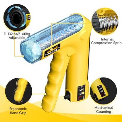 Hand Grip Strength Trainer Kit - Hand Gripper Strengthener 6 Pack with 2 Adjustable Resistance with 2 Finger Stretchers Finger Exerciser Forearm Workout Ring Exercise Equipment Yellow and Black