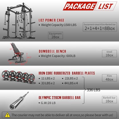 Power Rack Power Cage Multi-Function Squat Rack with Cable Crossover System Selectable More Training Attachment Power Rack for Garage & Home Gym