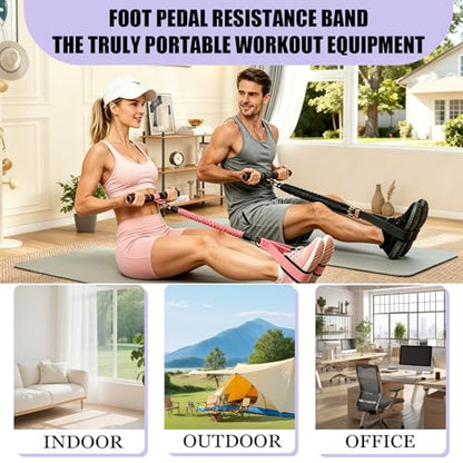Pedal Resistance Band with Handle, Upgraded 3 Tube Adjustable Foot Pedal Resistance Band, Natural Rubber Exercise Bands for Abdomen, Waist, Arm, Leg Stretching Training