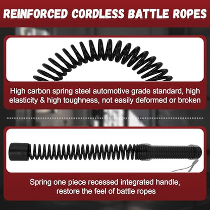 Portable Ropeless Battle Ropes, 2-in-1 Heavy Duty Cordless Battle Ropes for Home Gym (Convertible to Fitness Bar), Strength Building Workout Ropes, Low-Impact Aerobic Training and HIIT for Men & Women