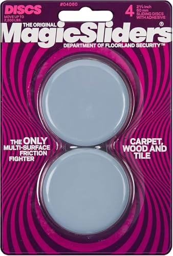Magic Slider 4-Piece Set, 60mm Round Surface Protectors, Grey, 2-3/8" RND Slide Discs – Premium Furniture Floor Protectors for Hardwood, Tile, Vinyl & Carpet|Pack of 1