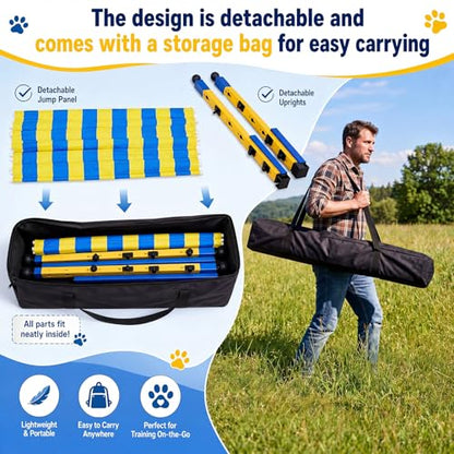 Dog Agility Jump Set, Metal Adjustable Dog Agility Equipment with 9 Height Levels, Extra Stable Foldable Dog-Hurdle Training Equipment for Backyard&Indoor Hurdles Jump, Carrying Bag Included