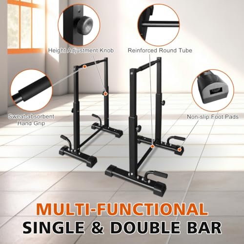 Dip Bar Station Set, 6 Level Adjustable, 1200lbs Heave Duty Dip Station for Full Body Workout Fitness, Functional Parallettes Bars