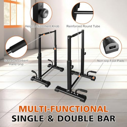 Dip Bar Station Set, 6 Level Adjustable, 1200lbs Heave Duty Dip Station for Full Body Workout Fitness, Functional Parallettes Bars