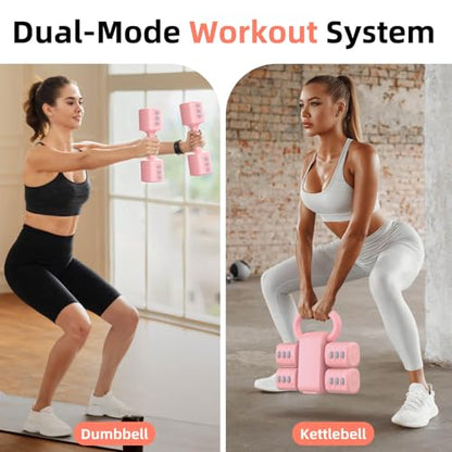 2-in-1 Adjustable Dumbbell Set, Upgraded 4 Levels Hand Weights for Women Men, Each 2.2/3.3/4.4/5.5lb, Convertible Weights Dumbbells and Kettlebell Set for Home Gym Exercise & Fitness - color: Pink
