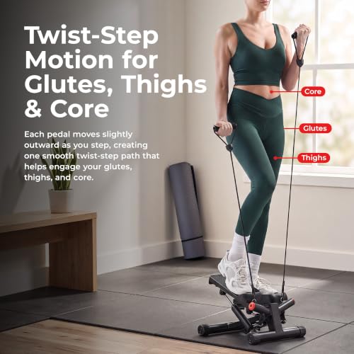 Sunny Health & Fitness Twist Stair Stepper with Resistance Bands - color: Black Matte