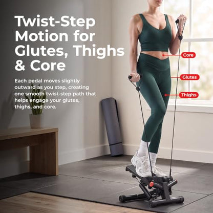 Sunny Health & Fitness Twist Stair Stepper with Resistance Bands - color: Black Matte