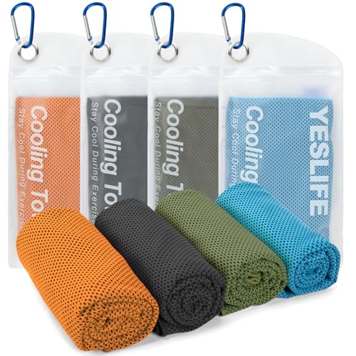 YESLIFE 4 Pack Cooling Towels 40"x12", Gym Towels for Men and Women, Soft Breathable Workout Towels for Yoga, Running, Sport, Workout, Camping, Fitness & More (Black, Army Green, Orange, Blue) - color: Black, Army Green, Orange, Blue