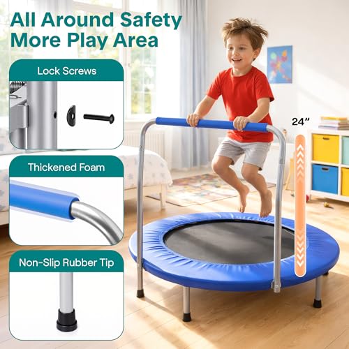 SereneLife 36″ Foldable Mini Trampoline for Kids - Compact Fitness Rebounder with Foam Handle - Safe, Stable Exercise Trampoline with 330lbs Max Load for Indoor/Outdoor Active Play & Exercise