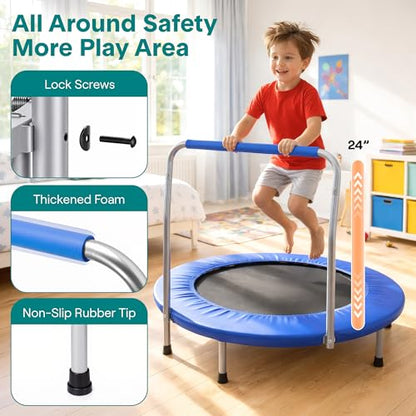 SereneLife 36″ Foldable Mini Trampoline for Kids - Compact Fitness Rebounder with Foam Handle - Safe, Stable Exercise Trampoline with 330lbs Max Load for Indoor/Outdoor Active Play & Exercise