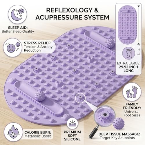 Acupressure Mat for Feet Massage, 29.92" Long Soft Silicone Reflexology Foot Massager with Dual Solid Fascia Balls, Deep Tissue Trigger Point Mat for Stress Relief, Sleep Aid & Fat Burning