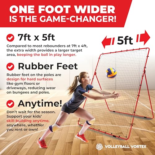 Volleyball Rebounder Net - 7' x 5' Adjustable Bounce Back Volleyball Practice Net Rebounder for Improving Bumping, Spiking, Serving - Portable Travel Training Equipment Designed by a Coach