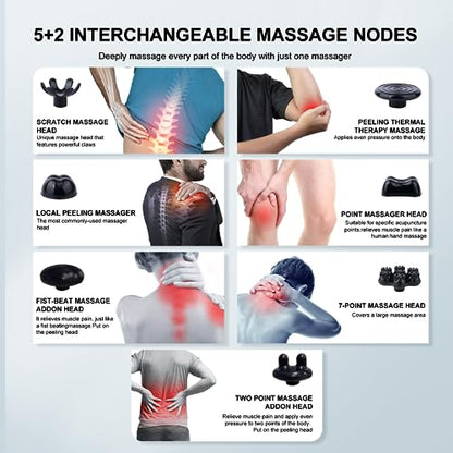 MEGAWISE Cordless Handheld Back Massager w/Rechargeable 3200mAh Battery, 5 Speed and 5 +2 Massage Nodes with Hard, Medium and 2 Soft Silicone Nodes; Massage While Moving Around (Pearl White)
