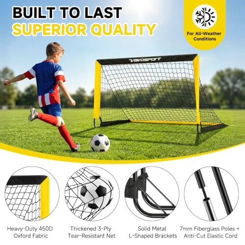 2 Pack Kids Soccer Goals for Backyard Set, 4x3 ft Pop Up Soccer Goal - color: Black Yellow