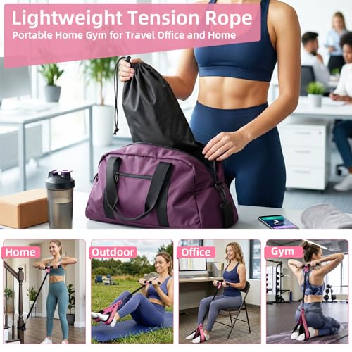 Pedal Resistance Band with Handles and Door Anchor, Detachable Foot Pedal Resistance Band with Stainless Steel Buckles, Multifunction Tension Rope Tummy Trimmer for Full Body Workout Home Gym Women