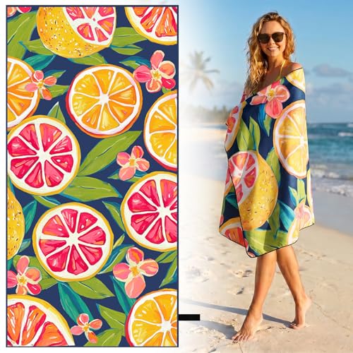 Oversized Microfiber Beach Towel Thin, Tropical Fruit Lemon Double Side Printed Towel 1PC, Large Sand Free Quick Dry Soft Absorbent Compact Towels for Women Men Kids, Summer Pool Swim Bath, 35"x71" - style: Tropical Fruit Lemon