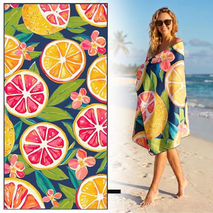 Oversized Microfiber Beach Towel Thin, Tropical Fruit Lemon Double Side Printed Towel 1PC, Large Sand Free Quick Dry Soft Absorbent Compact Towels for Women Men Kids, Summer Pool Swim Bath, 35"x71" - style: Tropical Fruit Lemon