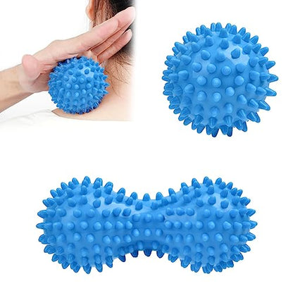 URAQT Spiky Massage Ball Set, 2 Pack Physical Therapy Massage Balls, Hard Lacrosse Ball & Spiky Massage Ball for Myofascial Release and Trigger Point Deep Tissue Massage (Blue)