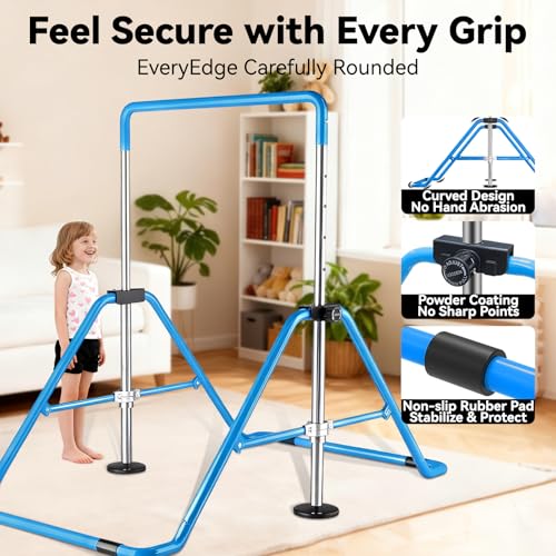 Kids Gymnastics Bar Gymnastic Equipment for Home Adjustable Height Gymnastic Training Bar Gymnastic Stuff for 3-7 Years Old Girls - color: Upgraded - Light Blue