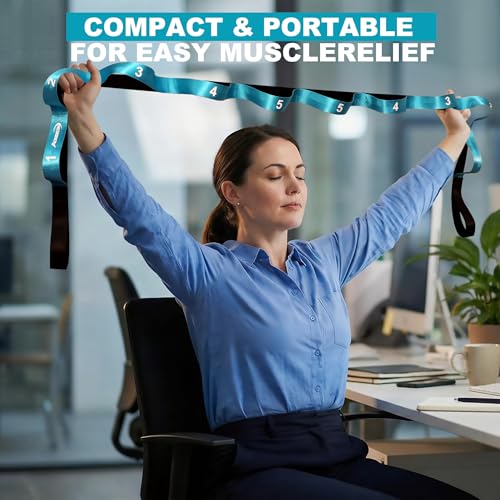 Stretching Strap with Loops for Physical Therapy,Yoga Strap for Stretching,Home Workout,Pilate & Flexibility Training,Non-Elastic Exercise Stretch Band for Hamstring,Leg Stretcher Belt,Flexibility Fascia