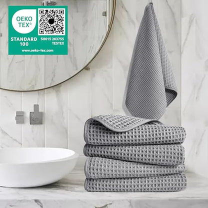 POLYTE 430 GSM Poly Blend Microfiber Quick Dry Waffle Hand Towel, 16x30 in - color: Gray