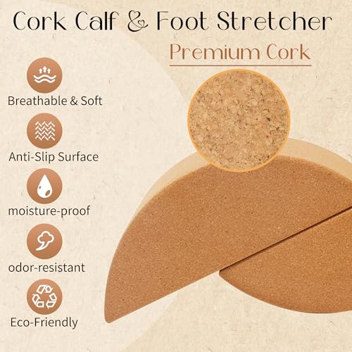 HiSnug Cork Calf Stretcher Foot Rocker - Half Moon Yoga Block for Plantar Fasciitis, Recovery Ankle Stretcher Balance Blocks Leg Muscle Strength Traning Sports Workout Equipment, Anti-Slip