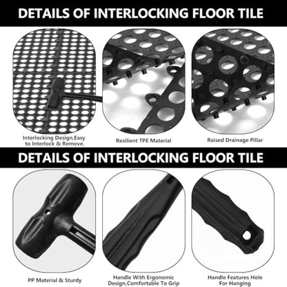 Interlocking Floor Tiles 12x12 Inch, 12 Pack Soft PVC Non-Slip Drainage Tiles with Holes for Bathroom, Pool Deck, Gym, Garage, Kitchen & Wet Areas, Easy Splicing Anti-Fatigue Mat (12)