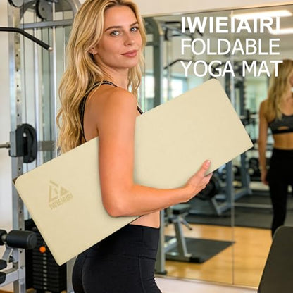 IwIeIaIrI Foldable POE Non Slip Yoga Pilates Mat– 1/4" (6mm) Thick - color: Beige
