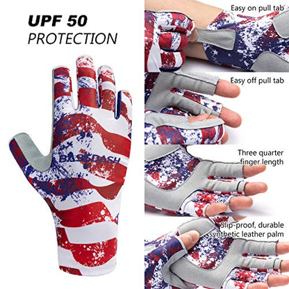 BASSDASH ALTIMATE UPF 50+ Sun Protection Fingerless Fishing Gloves Men - color: Americana, size: X-Large