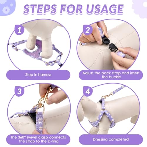 SlowTon Small Dog Harness - No Pull Dog Harness and Leash Set, Soft Mesh Lightweight Puppy Vest Harnesses, Adjustable Pet Harnesses for XXS XS Small Medium Easy Walk Hiking (Purple, S)