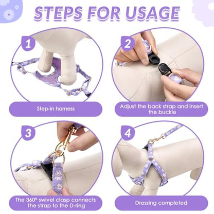 SlowTon Small Dog Harness - No Pull Dog Harness and Leash Set, Soft Mesh Lightweight Puppy Vest Harnesses, Adjustable Pet Harnesses for XXS XS Small Medium Easy Walk Hiking (Purple, S)