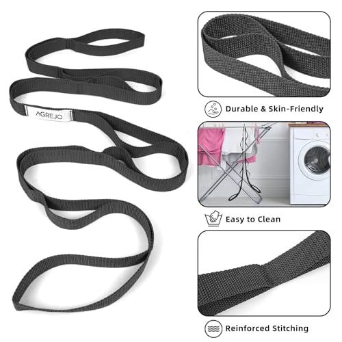 Stretching Strap Yoga Strap Physical Therapy for Home Workout, 10 Loops Non-Elastic Stretch Band for Pilates, Flexibility, Exercise and Gymnastics - color: 2-Pack Black/Green