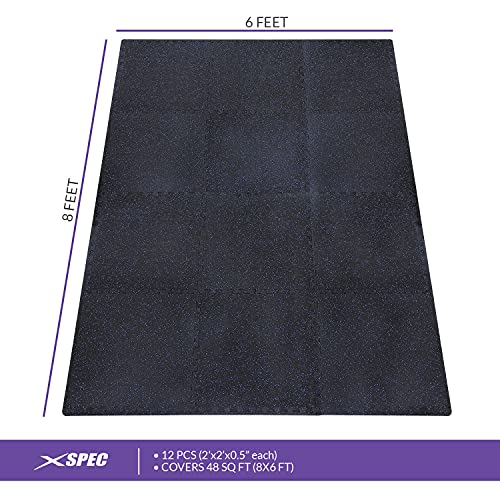 1/2" Thick 48 sq ft (12 Tiles) Interlocking Rubber Top EVA Foam Exercise Mat | Home Gym Mats Workout Flooring Tiles for Gyms, Fitness Rooms | Durable Grip Protective Flooring, Black/Blue