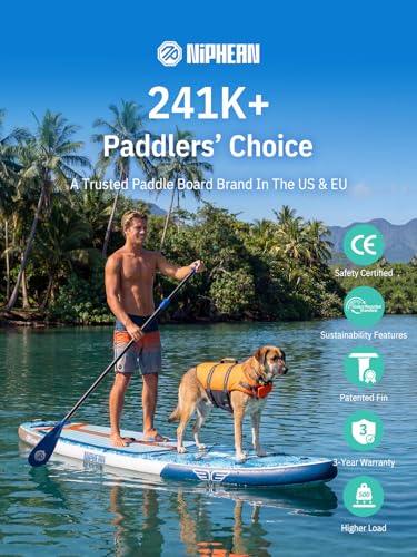 Niphean (Extra Large) Inflatable Paddle Board, SUP for 2+1 People/Family 500lbs Capacity Stand Up Paddle Board with SUP Accessories, StabilTrac Fin Non-Slip Paddleboard for Adults - color: Blue