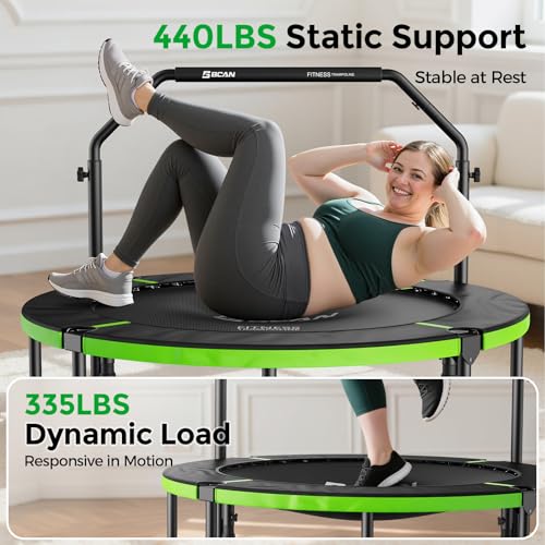 BCAN SP3 40/48" Exercise Rebounder Trampoline for Adults, Handlebar, Indoor - color: 48IN-U-Handle-Green