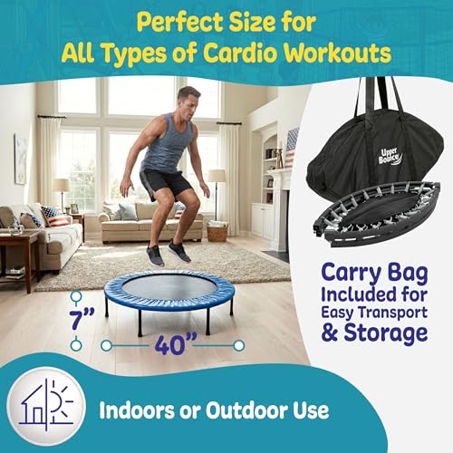 Machrus Upper Bounce Mini Rebounder Trampoline for Adults, Exercise, Indoor Fitness, Foldable Round Jumping Exerciser with Travel Carry Bag, Supports up to 220 lbs - size: 40 Inch