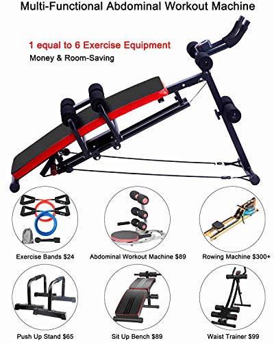 KESHWELL Ab Machine,Ab Workout Equipment For Home,Sit Up Push Up Workout Bench,Fitness Strength Training Equipment,Foldable Abdomen Exercise Machine With Resistance Bands,550lbs Capacity