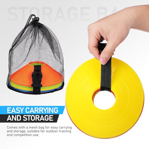 Toyvian Soccer Disc Cones for Training - 30 Multi-Color Agility Practice Cones with Mesh Bag 7.40 Inch Durable Pe Cones for Football Basketball Sports Drills