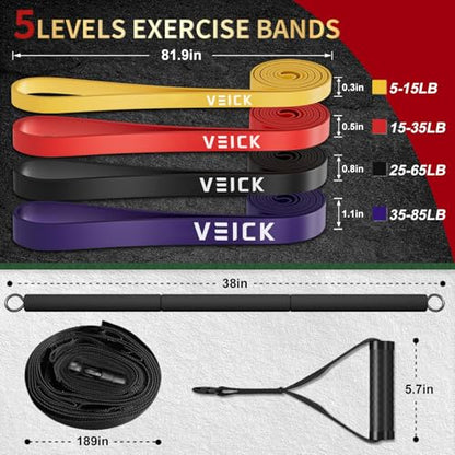 VEICK Pull Up Assist Resistance Bands for Home Gym - color: Colorful Set of 4 + Pilates Bar