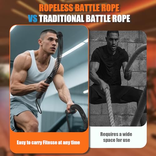 RunBaiNianCordless Battle Rope 2 Pack | Heavy Portable Training Rope for HIIT Cardio and Strength Training Home Gym Equipment for Men and Women