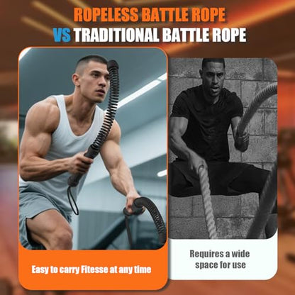 RunBaiNianCordless Battle Rope 2 Pack | Heavy Portable Training Rope for HIIT Cardio and Strength Training Home Gym Equipment for Men and Women