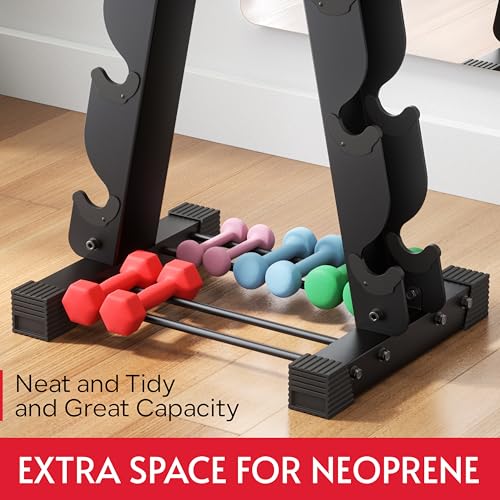 Dumbbell Rack Stand Only, Compatible with Peloton Weights, Ergonomic Weight Rack for Home Gym Dumbbells with 6-Tier, Space-Saving Home Gym Storage Rack, Plus Neoprene Set Storage, Compact