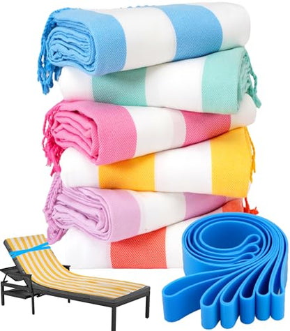 Genovega 6 Packs Oversized Turkish Beach Towels Thin Quick Dry Sand Free Pool Swim Bathing Towel Extra Large Travel Blanket Adult Essentials Accessories Summer Vacation Stripe - color: 6 Multi Stripe