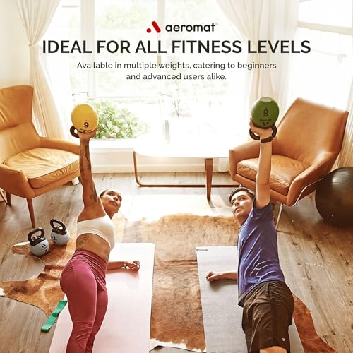 Aeromat Elite Mini Kettlebell Medicine Ball - 6" Diameter Weighted Exercise Ball for Training, Color-Coded Kettlebell Weight - color: Light Blue