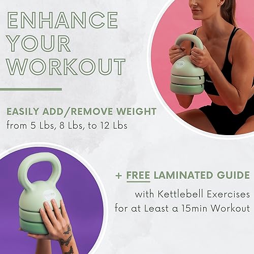 Polyfit Adjustable Kettlebell | 5 lb - 12 lb | Kettlebells Weights Set for Home Gym | Kettle Bell Sets for Women at Home - color: GREEN