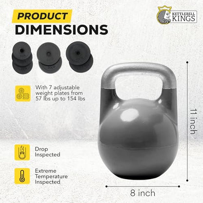 Kettlebell Kings Adjustable Kettlebell Set, 26-70 lb - Strength Training Kettlebells with 7 Plates - Secure Lock System and Durable Steel Kettle Bell for Swings, Squats, Presses and Full-Body Training