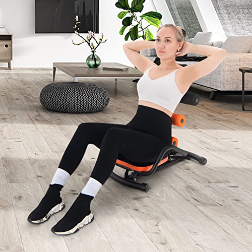Ab Workout Machine, Height Adjustable Ab Rocker Trainer w/Ergonomic Curved Back, Cushioned Seat, Strong Spring Boost for Core Strength Training, Compact Sit Up Machine for Home Gym